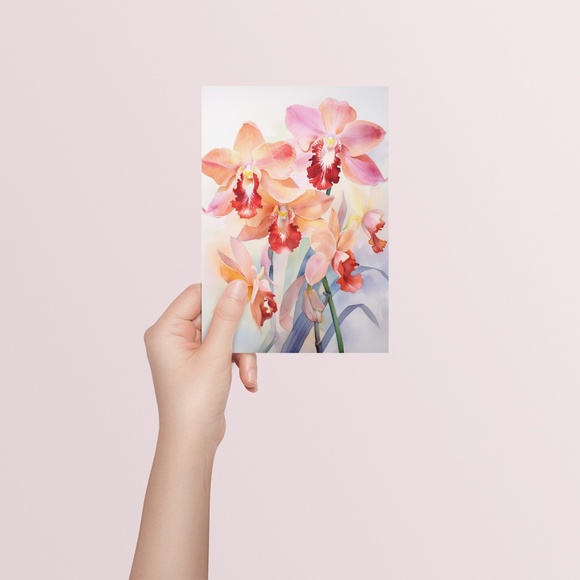 Watercolor Orchids Wall Art Illustration Print Poster Unframed - Picture 5 of 6